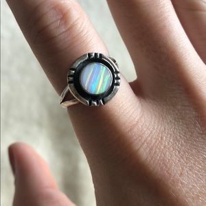 Opal halo ring, sterling silver